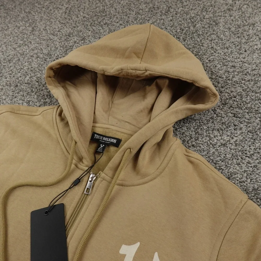 NEW True Religion Hoodie Mens L Beige Buddha Full Zip Sweater Sweatshirt Jacket